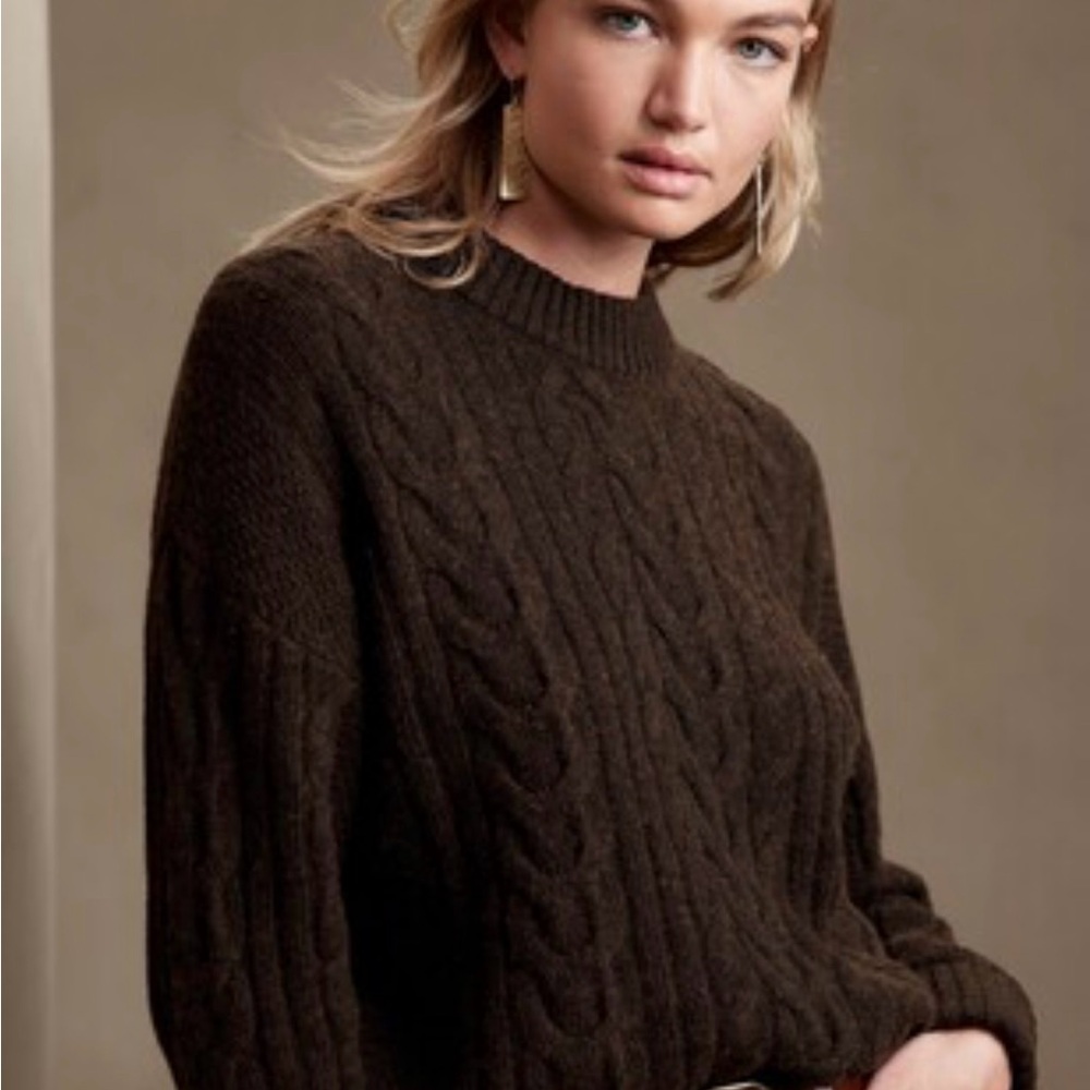 Banana Republic Cable Knit Sweater - Brown Italian Wool Cashmere Blend - New